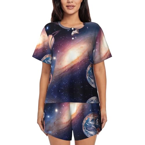 Pyjama femme doux ensemble galaxie haut de gamme vêtement de nuit avec poches