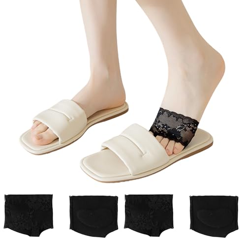 Image of DUNKOING 4 Pairs Lace Open Toe half Socks Womens Cushion Padded Toe Topper Socks for Heel Mule Sandals Clog 5-9 (lace, 4black)