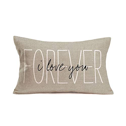 Fukeen Forever I Love You Decorative Lumbar Throw Pillow Covers 12X20 Inch Valentines Day Warm Quotes Words Pillow Cases Family Sweet Home Decor Cotton Linen Waist Pillowcase Couple Lover Gifts #TOP20