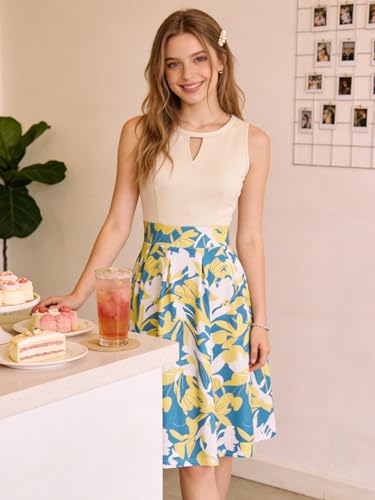 Image of Sureple Women's Retro Sleeveless Swing Casual Work Summer Party Dress with Pockets