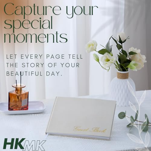 Image of HKMK Wedding Guest Book - Perfect for Wedding Receptions, Baby Showers, Birthdays,Special Events - Polaroid Guest Book with 100 Lined and Blank Pages for Sign-in and Photos -Linen Hardcover,Beige