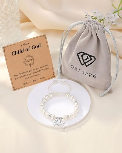 Image of Peal Cross Bracelet for Girls Daughter Granddughter Goddaughter Baptism Communion Confirmation Birthday Christmas Gifts