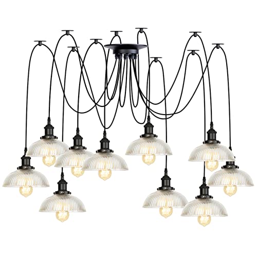Lampe araignée de plafond réglable avec abat-jour en verre style loft