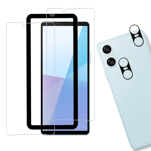 HUAKE 国産硝子素材製 対応 Xperia 10 VI SOG14 SO-52E 用 ガラスフィルム カメラフィルム 強化 ガラス 硬度9H 液晶 保護 フィルム レンズカバー【2枚+2枚+ガイド枠付き 】