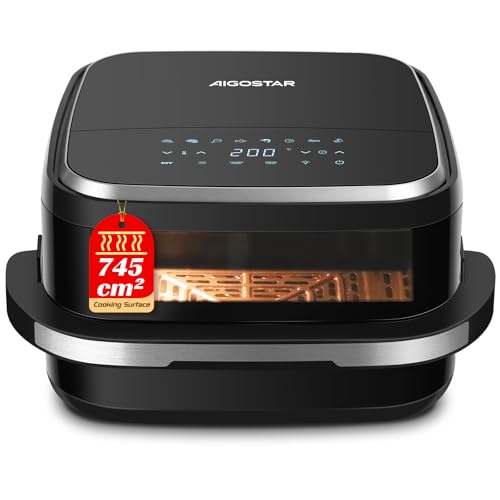 Aigostar Friggitrice ad Aria XXL 745cm² Surface, 2200W Silenzioso Extra-Crisp Technologie + Doppia...