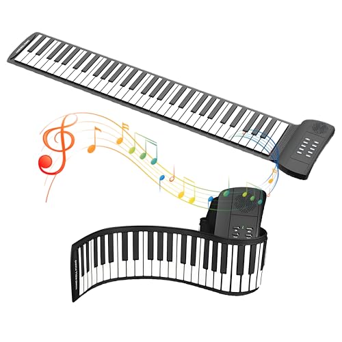 ロールアップピアノキーボード、ロールピアノ、折りたたみピアノ、ハンドロールポータブルピアノ、屋外ピアノ、61キー。自宅、旅行、キャンプ、パフォーマンスに最適。