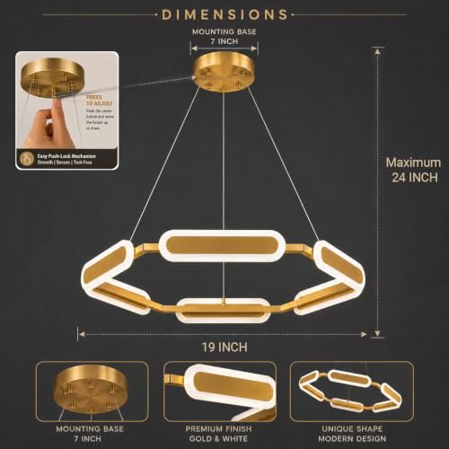 Image of Lamp master Hexora 6 Light LED Chandelier | Antique Gold Finish | Modern Geometric Hanging Ceiling Light with Warm Glow | Adjustable Height for Living Room Dining Room, Bedroom | 1 Year Warranty