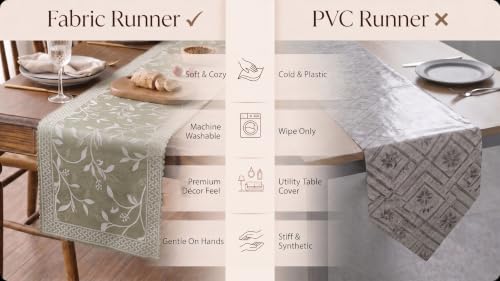 Image of Premium Embroidered Dining Table Runner 6 Seater | Washable Heat Resistant Fabric | Cotton-Silk Blend | Fits 4 & 8 Seater Dining Table | Centre Table Decor | 13 x 72 Inch | Olive-Grey