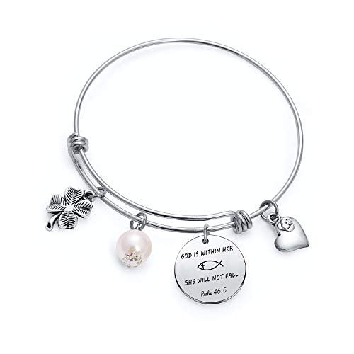 Mothers day gifts for religious gifts for women Religious bangle Stainless Steel bracelet Christening Keychain Hand stamped Keychain granddaughter bangle daughter bangle for daughter bracelet (Bangle)