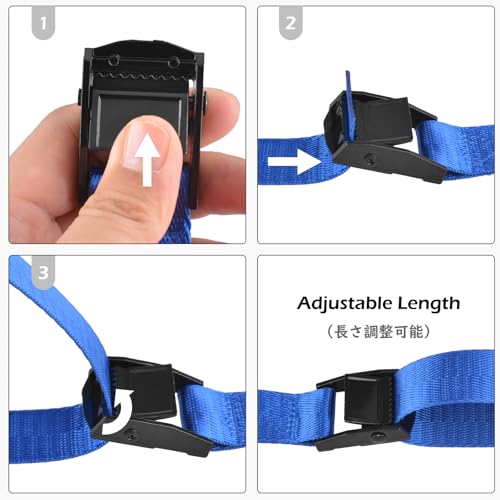 Image of TRIWONDER Cinch Tie Down Straps Cam Buckle Lashing Strap Nylon Small Ratchet Heavy Duty Belts for Packing Cargo Battery Bike Car Roof Rack Kayak Truck (01# Blue - 2 Packs, 6.6 FT)