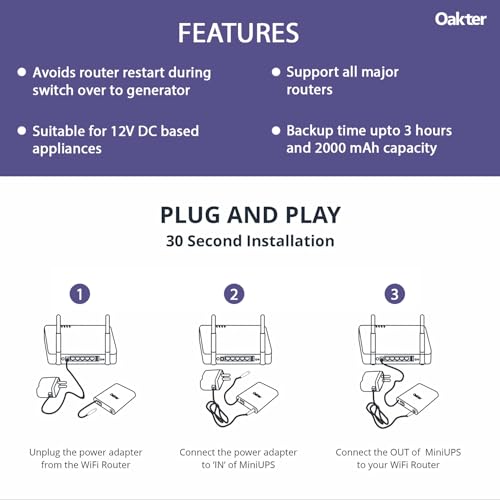 Oakter Mini UPS Basic for WiFi Router Broadband Modem | Supports 12V-2A Routers. Backup Upto 3 Hours | WiFi Router UPS Power Backup During Power... - Image 5