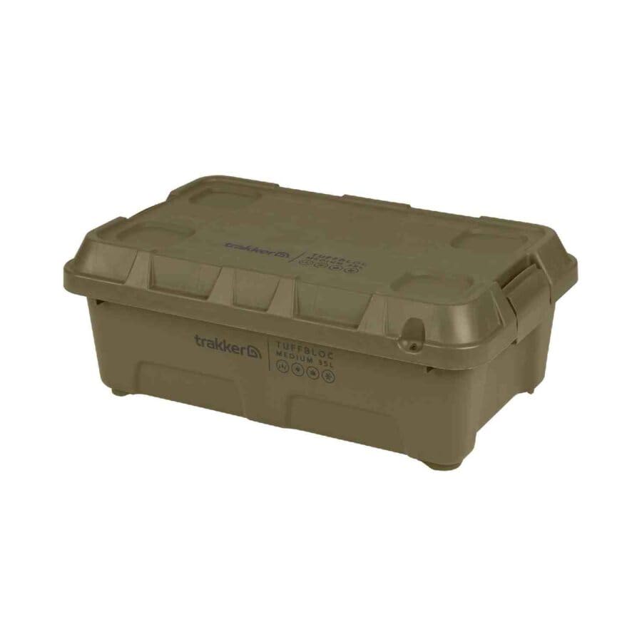 Trakker Tuffbloc Storage Box medium 35L | Robust with Reinforced Base, Corners and a Double Walled Body | Raised Lid Design Maximises Space | Integrated Locking Points | Stackable | 216122