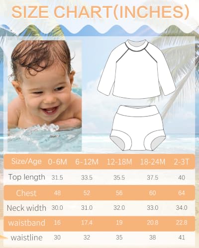 Image of ALVA 2 Pcs Long Sleeve Rash Guard Swim Diaper Sets, Baby Toddler Swimsuit UPF 50+ Sun Protection for Boy and Girl