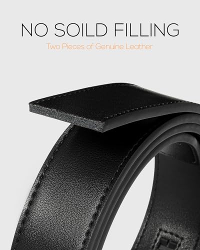 Image of Chaoren Leather Ratchet Belt 2 Pack Dress with Click Sliding Buckle 1 3 /8 inch in Gift Set Box - Adjustable Trim to Fit