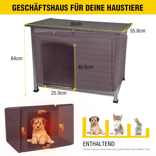 Aivituvin Hundehaus Indoor Outdoor Holz Hundekennel für den Winter, wetterfest, geeignet für kleine, mittlere und große Hunde, einzigartiges Ganzumfassung Stahlrahmen (Grau, L mit isolierter)