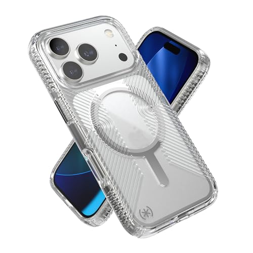 Speck Presidio Perfect Clear Grip Case Compatible MagSafe Coque de protection fine Transparent/transparent/argenté