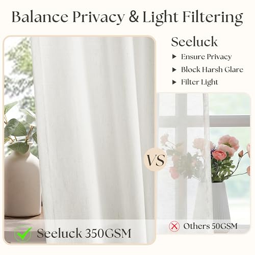 Image of Natural Beige Semi Sheer Pinch Pleated Linen 70 Inch Extra Wide Curtains