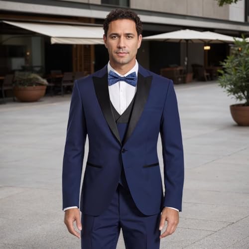 Mens Suits 3 Piece, Suits for Men Slim Fit Double Breasted Suit Men Wedding Business Prom Blazer Vest Pants Set4