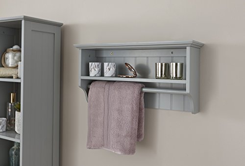 Home Source - Colonial Bathroom Towel Rail Shelf Storage Unit Tong & Groove - Grey