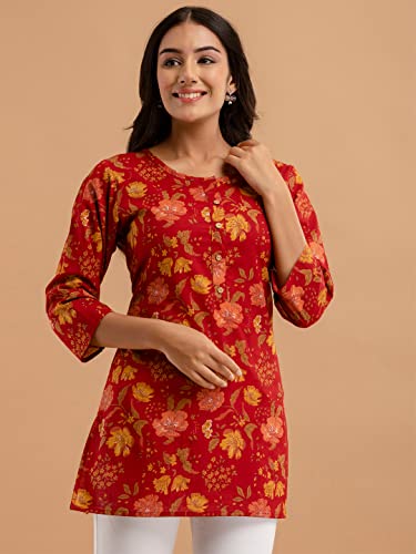 Image of feranoid Women Cotton Printed Straight Short Kurti