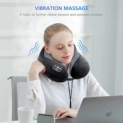 Comfier Travel Neck Pillow Massager,Memory Foam Neck Pillow,Vibration Neck Massage Pillow With Heat For Pain Relief,Head Support Cervical Pillow For Airplane,Car Office, For Dad #TOP3