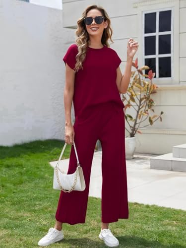 Image of TYSORT Women Dropshoulder Summer co ords Set Track Suit Oversized Top Baggy Pant,Top and Pajama Set