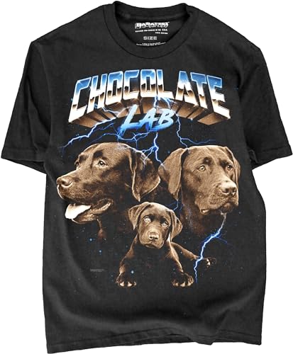 Chocolate Lab or Brown Labrador Retriever Dog Breed 80s 90s Glam Retro Heavy Metal Neon Synth Tshirt (US Alpha Medium Regular Regular Brown Labrador)