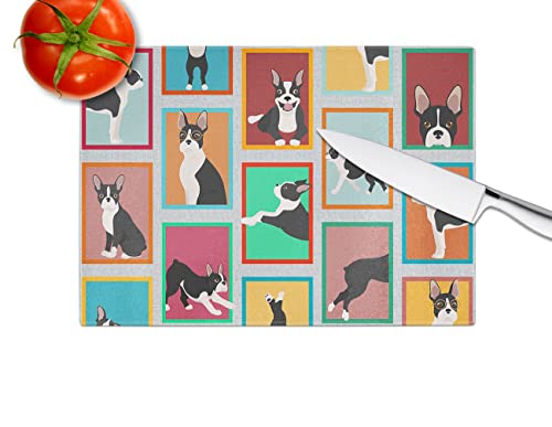 Tabla de Cortar Decorativa de Vidrio Templado con Diseño de Boston Terrier, Grande, para Preparación de Alimentos y Servir, Rectangular miniatura 4