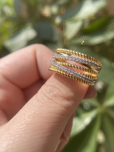 ENDLESSNESS & ETERNITY 2 Tone Intertwined Criss-Cross CZ Cubic Zirconia Wedding Band Ring Chunky Statment Band Ring 14K Gold Plated4