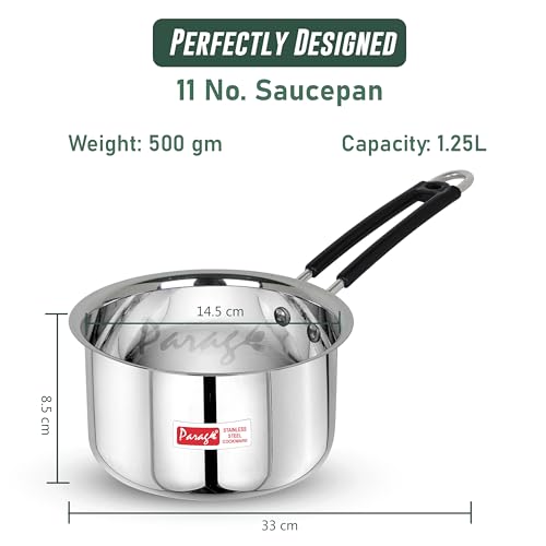 Image of Parage 1 Pieces Stainless Steel Sauce Pan, Tea Pan, Milk Pan Heavy Guage, 1.25 Liters with Heat-Resistant Wire Handle Induction & Gas Stove Friendly (Silver)