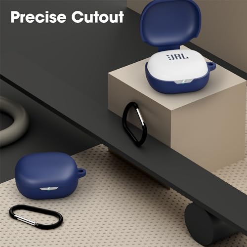 Image of Sounce Earphone Case Cover Compatible for JBL Wave Flex, Soft Silicone Skin Case Cover Shock-Absorbing Protective Case with Keychain [Front LED Visible] - Blue