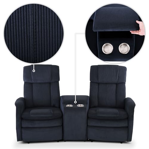 Raburg Kinosessel, 2er-Fernsehsessel mit Relaxfunktion & Liegefunktion, mechanisch, für 2 Personen, Taschenfederkern-Polsterung, Belastbarkeit je Sitzplatz 150 kg, Maxx, Cord-Mikrofaser|Nachtblau – Bild 8