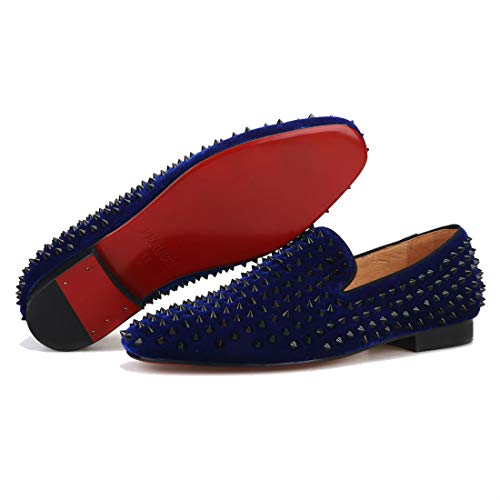FERUCCI Men Blue Velvet Slippers Loafers Flat with Black Spikes