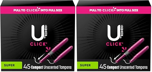 U by Kotex Click Compact Tampons, Super Absorbency, Unscented, 45 Count (Pack of 2)