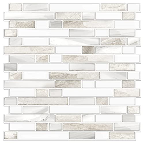Comparison: Best Peel And Stick Backsplash For Rv 11 STICKGOO Thicker Design Peel and Stick, Self Adhesive Stick On Tile Backsplash for Kitchen and Bathroom, Beige & White, 12”×12”, 10 Sheets