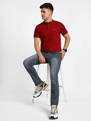 Image of Urbano Fashion Men's Solid Slim Fit Half Sleeve Cotton Polo T-Shirt with Mandarin Collar