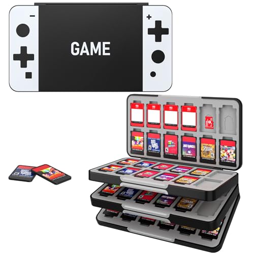 MoKo Spiel Aufbewahrungsbox Kompatibel mit Nintendo Switch 2/Switch OLED 2021/Lite, Game Case mit 72 Game Card Slots & 24 SD Card Slots, Schlank Tragbar Spiele Organizer, Schwarz + Weiß