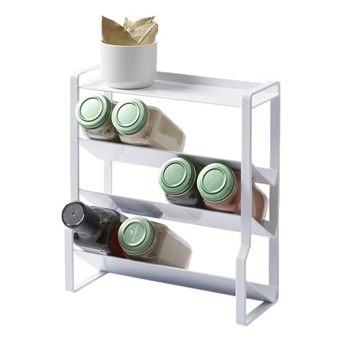Yamazaki Home Tower 4-Tier Slim Spice Rack Organizer - Large Capacity, Angled Shelves, Flat Top Tier - Ideal For Countertops And Stove Sides - Steel