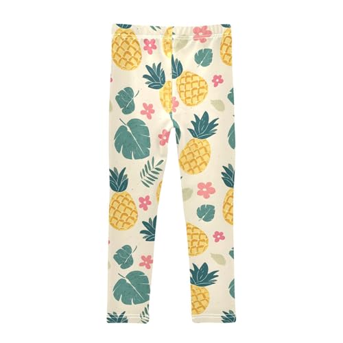 Cute Pineapple Pink Flower Girls Leggings Soft Stretch Workout Yoga Dance Pants for Kids Casual Tights2