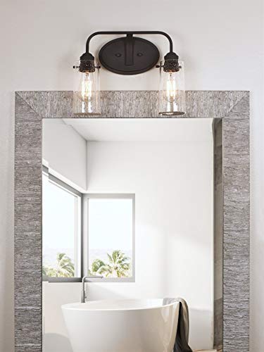 Kira Home Rayne 14" Modern Farmhouse 2-Light Vanity/Bathroom Light, Seeded Glass + Matte Black Finish #TOP1