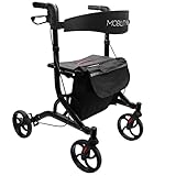 MOBILITY Plus+ Déambulateur intérieur & extérieur léger LR10+ – Déambulateur pliable en aluminium – Rollator réglable aux pneus en polyuréthane, livré avec un sac de courses amovible – Noir