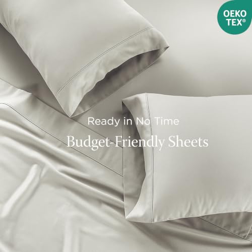 Image of Threadmill 300TC Cotton Twin XL Sheet Set, Sateen, Solid, Light Grey | 100% Cotton, Sateen Weave, 3-Piece Set, 16 inch Deep Pocket, Cooling, Breathable, Pill-Resistant, OEKO-TEX Certified