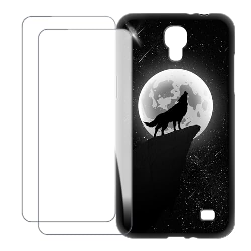 UOGNADGD Compatible with Samsung Galaxy Mega 2 G750F G7508 Case Colorful Custom Cover with 2 Pack Tempered Glass Screen Protectors - Shockproof Scratch-Resistant (Wolf 4)