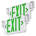 SITISFI Led Combo Emergency Exit Sign Light with Two Adjustable Head Lights and Backup Battery,US Standard Green Letter Commercial Emergency Exit Lighting,UL 924,120/277V (2Pack)