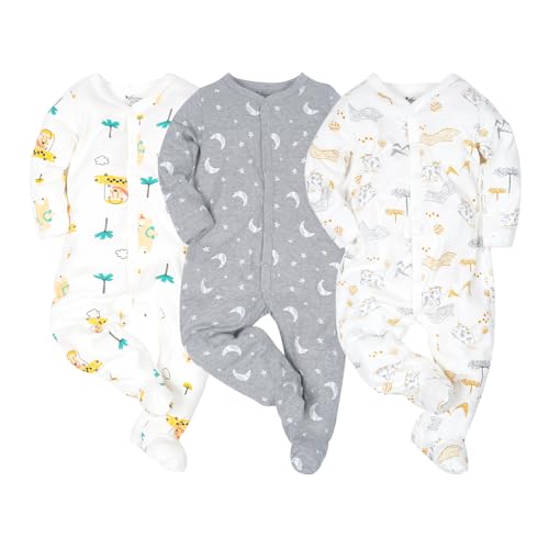 Baby Boys Girls Cotton Footies Multi Pack Long Sleeve Baby Footed One-Piece Jumpsuit Multi Pack