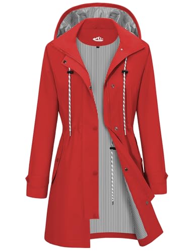 CMTOP Regenjacke Damen Wasserdicht Regenmantel Lang Faltbar Windbreaker Softshelljacke mit Kapuze Leicht Atmungsaktiv Futter Übergangsjacke für Frühling Sommer und...