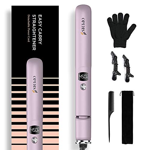 OPEHS Hair Straightener, 2 in 1 Flat Iron and Curling Iron, Ceramic Tourmaline Ionic Flat Iron Hair Straightener Adjustable Temperature 265Â°F-450Â°F, Dual Voltage Digital Display (Pink)