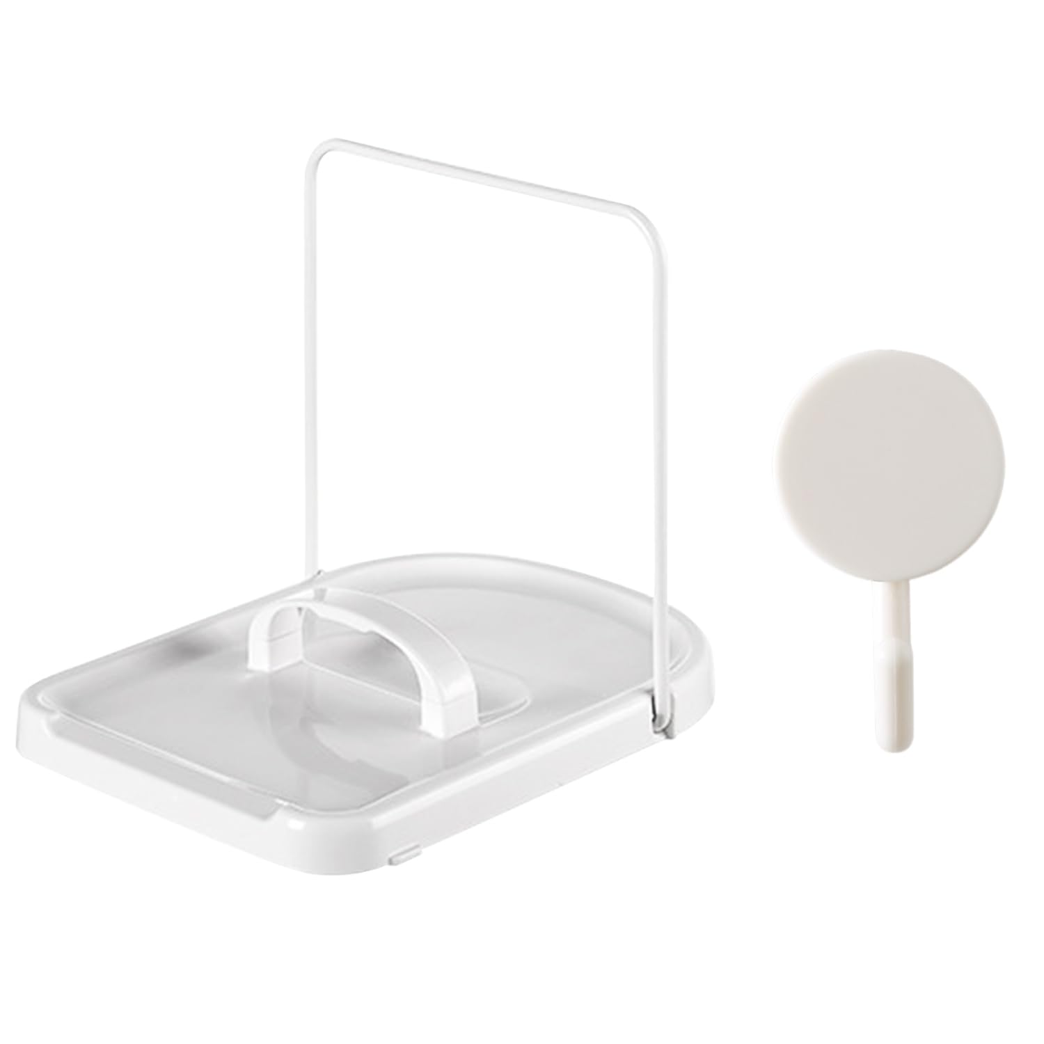 Hinfhi White 1 Piece Pot Lid Rack And 1 Piece Hook, Foldable Storage Rack, Kitchen Supplies, Kitchen Utensils Organizer.