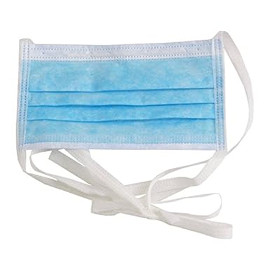 VP INDUSTRIES (Pcs-100) 3 Ply Tie-on Bands Surgical Mask | Disposable Mask Tie-on Bands for Avoid irritation and pain behind Ears | Comfortable Breathable & Proper machine made with Nose Pin Clip | 98% Filtration Efficiency