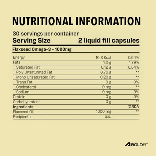 Image of Boldfit Flaxseed oil capsules 1000mg Omega 3 vegetarian Supplement for Skin, Joint, Hair & Immunity Support. flax seed oil omega 3 for Men & Women - 60 Veg Capsules.